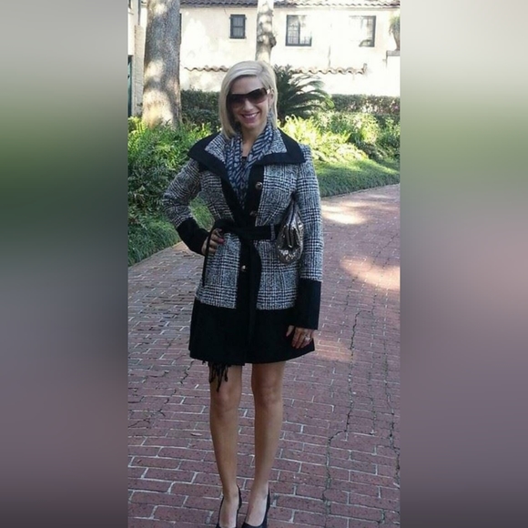 Black Rivet Jackets & Blazers - Black & White Black Rivet Pea Coat